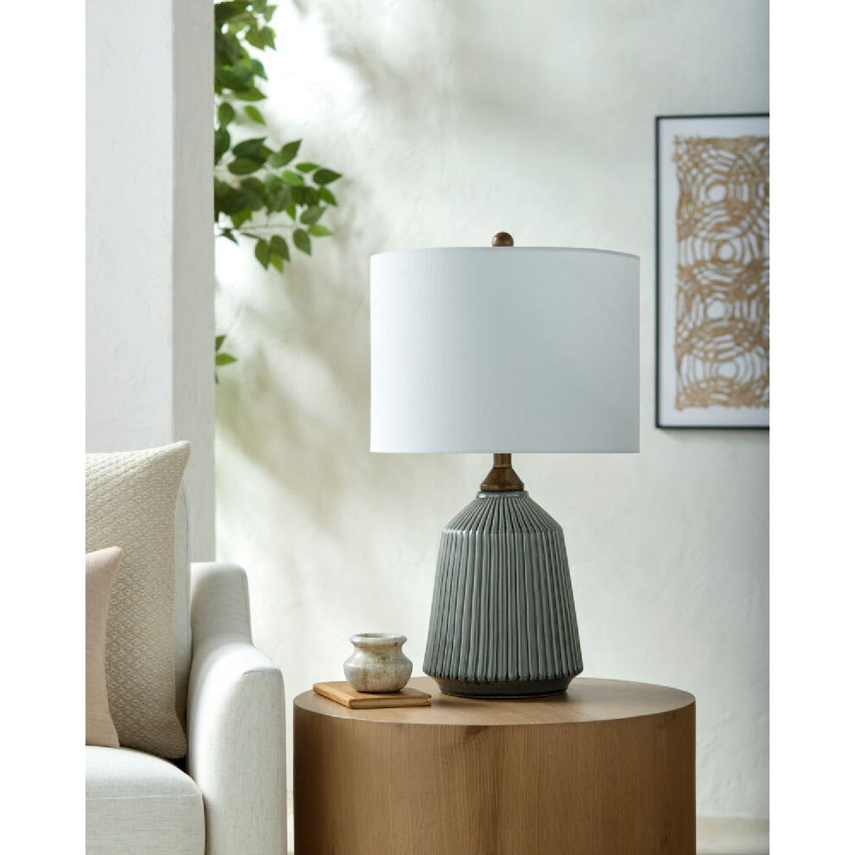 Modern European furniture - Reeded Glazed Ceramic Table Lamp - www.oroa.com