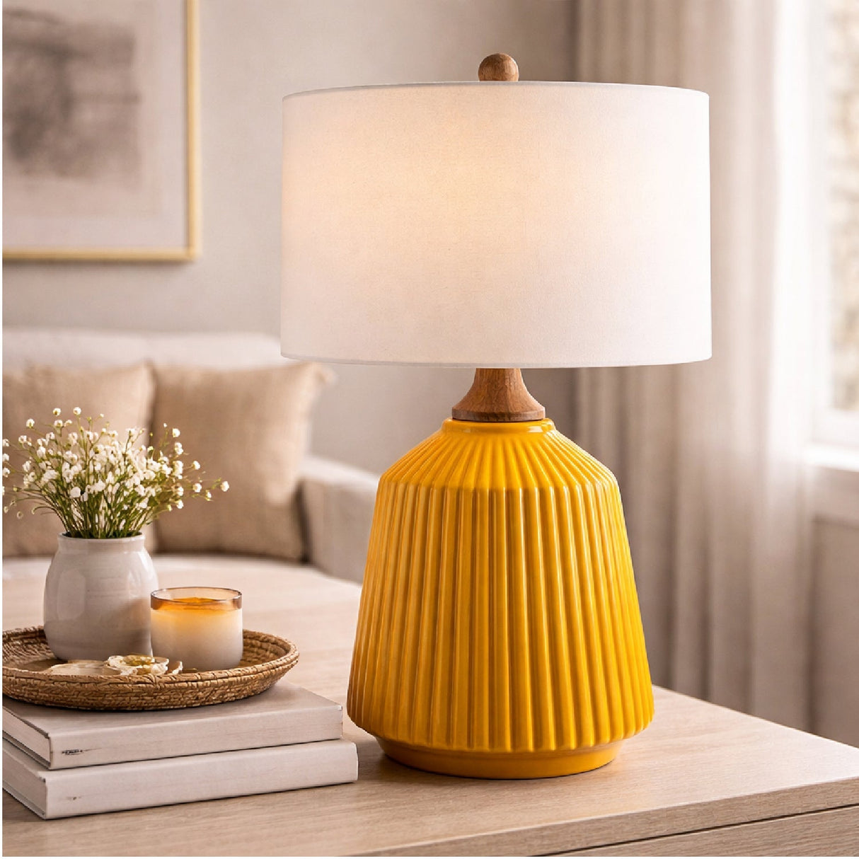 Modern European furniture - Reeded Glazed Ceramic Table Lamp - www.oroa.com