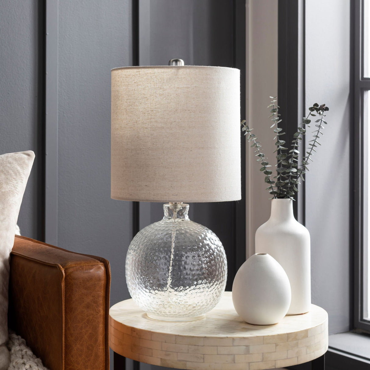Modern European furniture - Beige Linen Glass Table Lamp - www.oroa.com