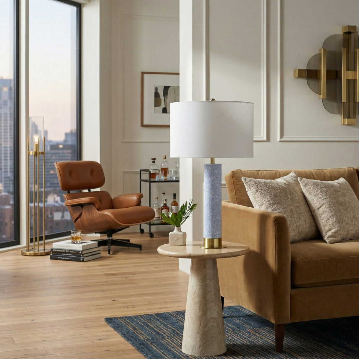Modern European furniture - Speckled Blue Cement Table Lamp - www.oroa.com