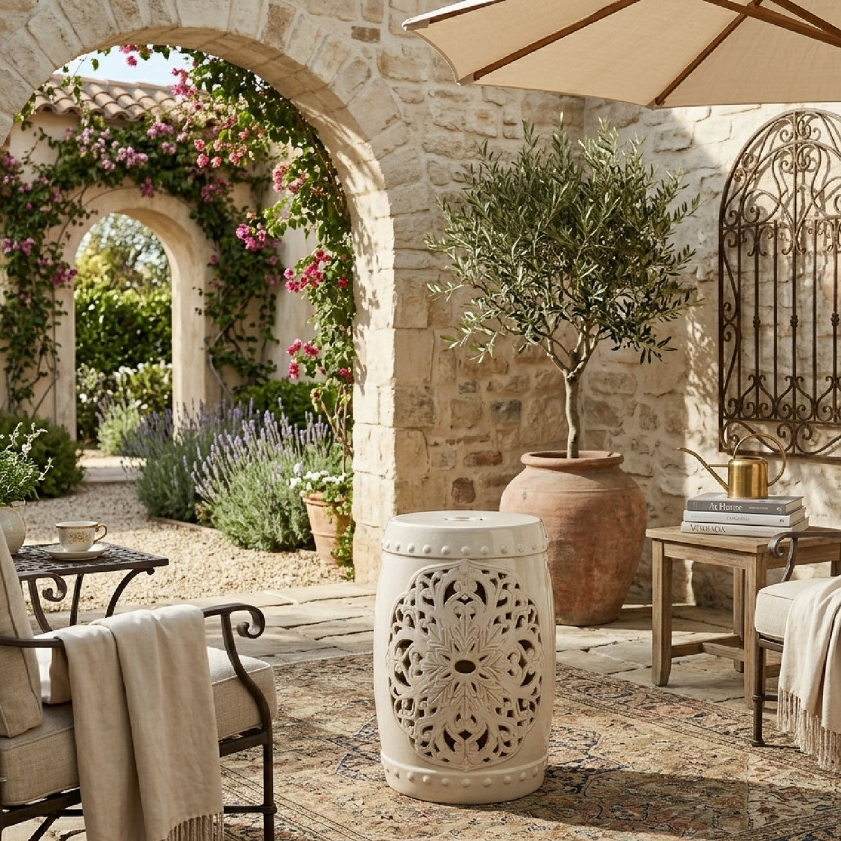 Modern European furniture - Ceramic Carved Outdoor Stool - www.oroa.com