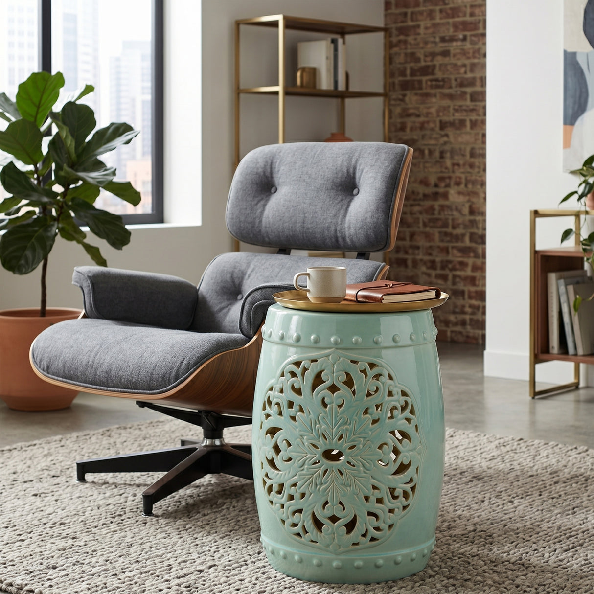 Modern European furniture - Ceramic Carved Outdoor Stool - www.oroa.com