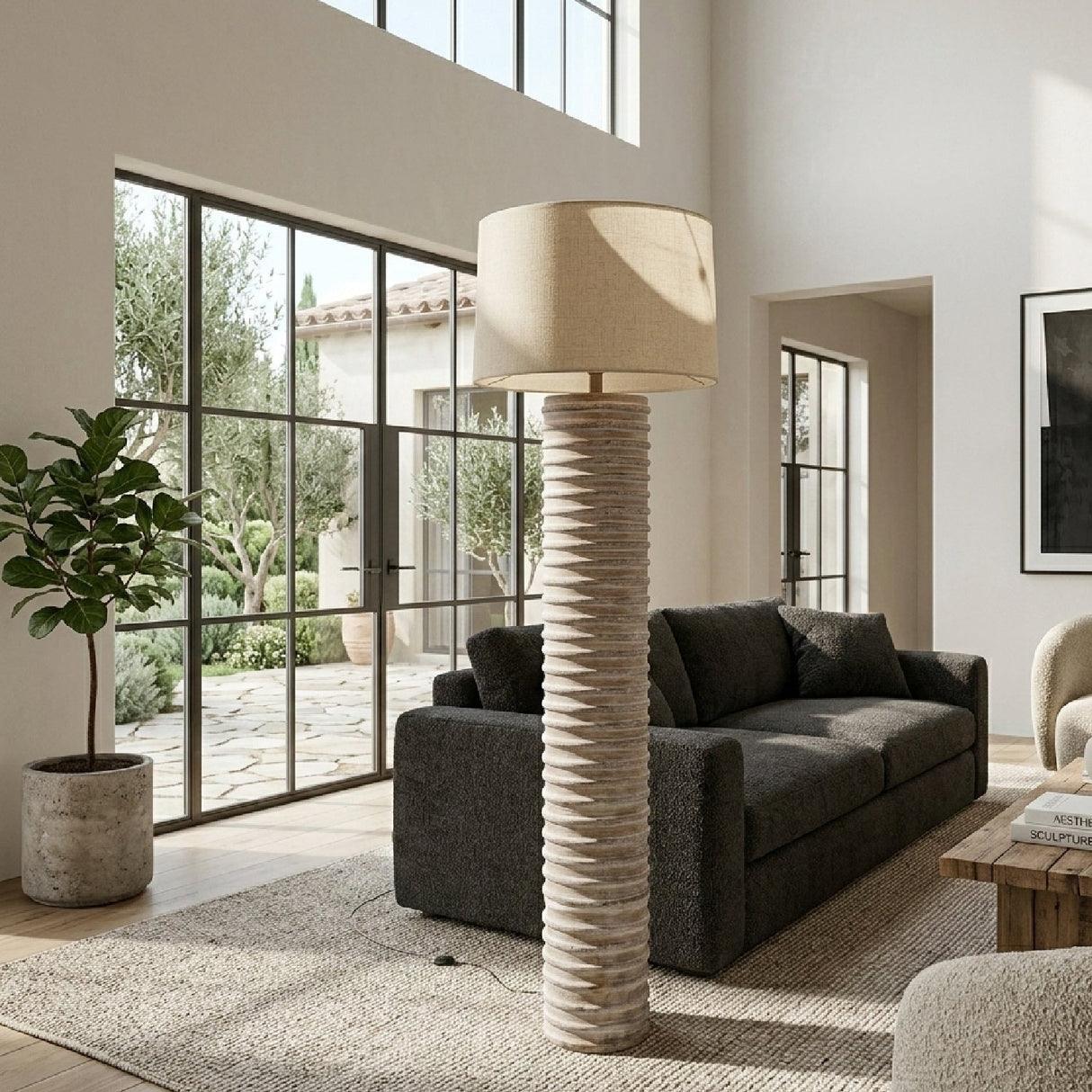 Modern European furniture - Beige Linen Accent Floor Lamp - www.oroa.com