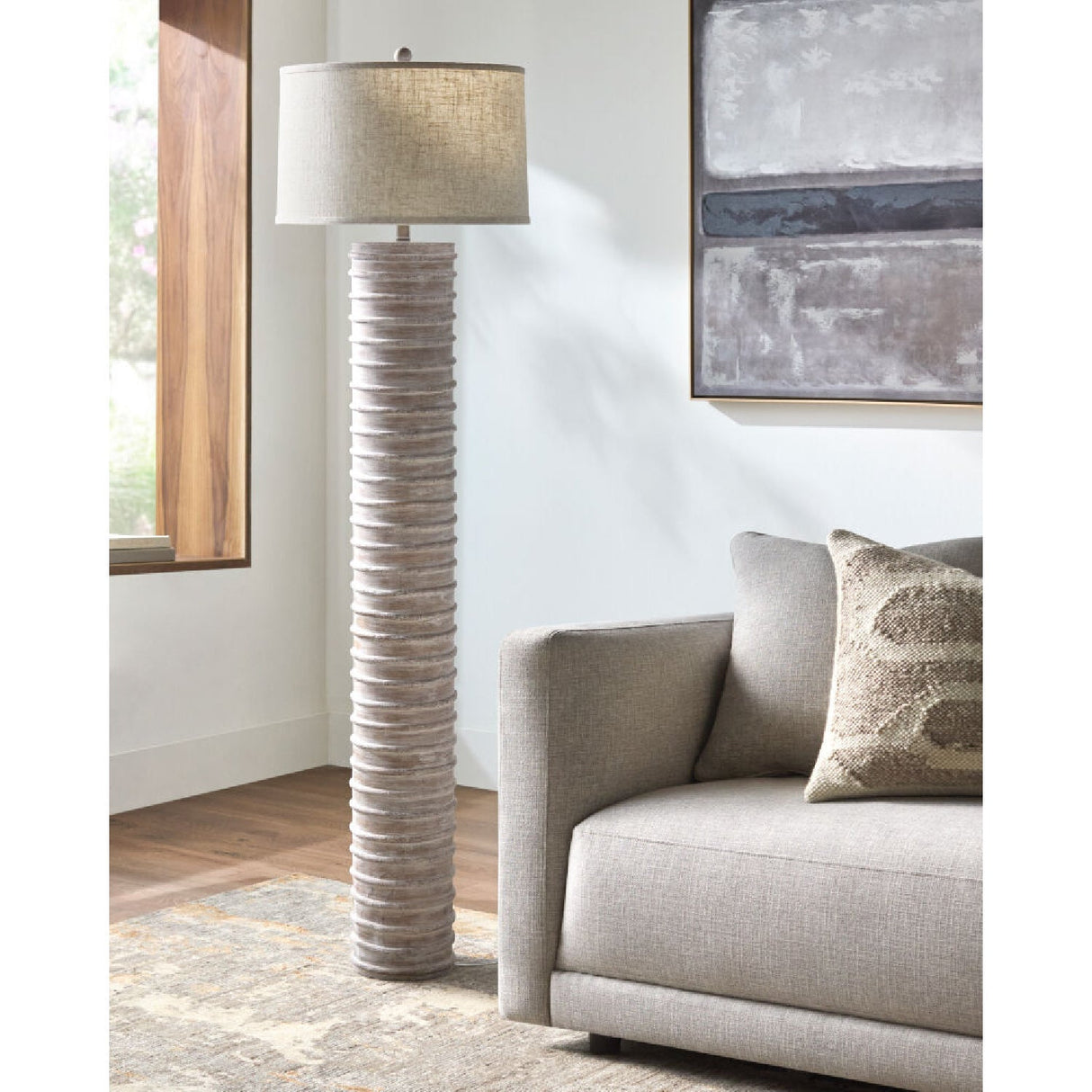 Modern European furniture - Beige Linen Accent Floor Lamp - www.oroa.com