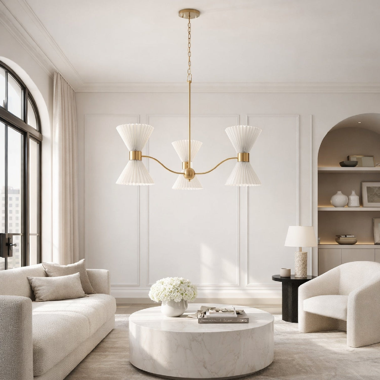 Modern European furniture - Pleated White Linen 6-Light Chandelier - www.oroa.com
