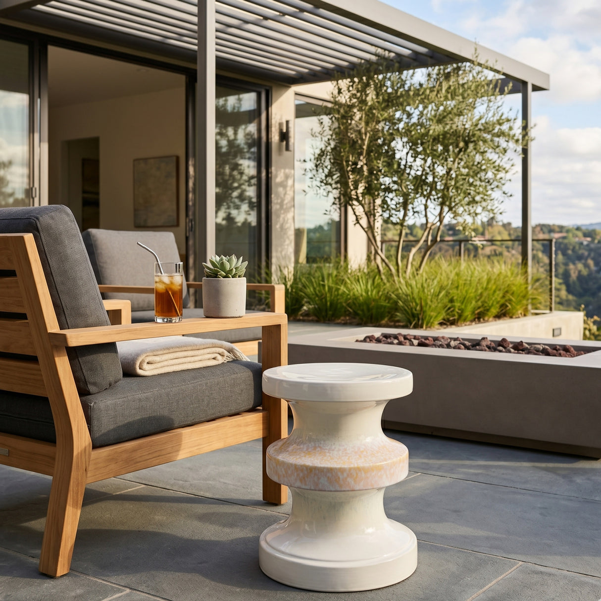 Modern European furniture - Two-Toned Layered Ceramic Garden Stool - www.oroa.com