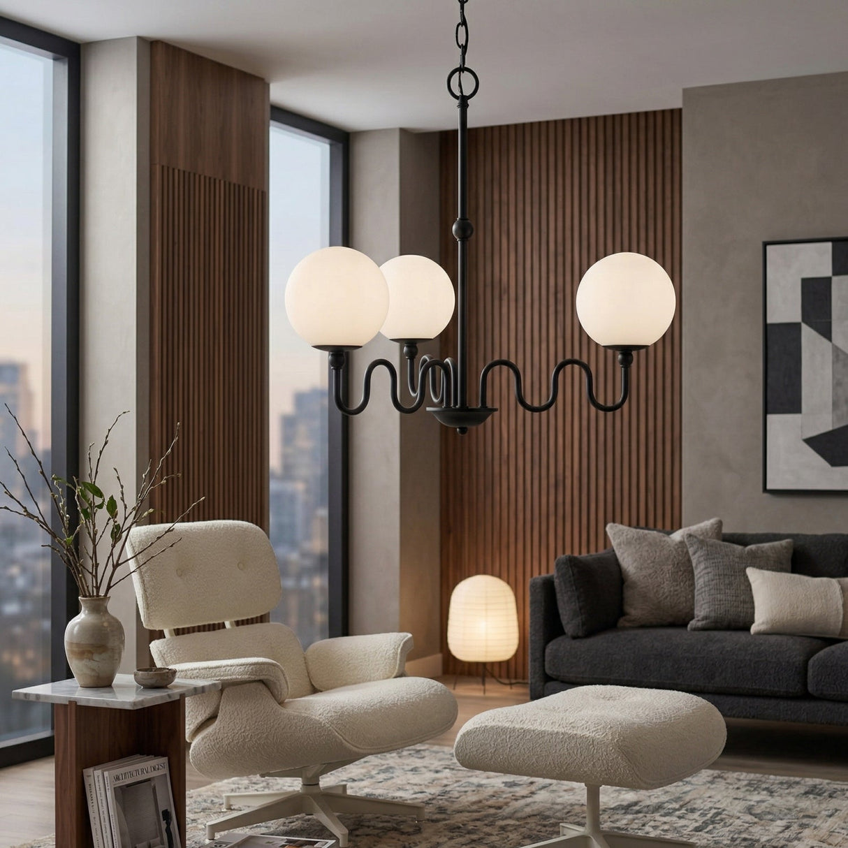 Modern European furniture - Wavy Black Iron 3-Light Chandelier - www.oroa.com