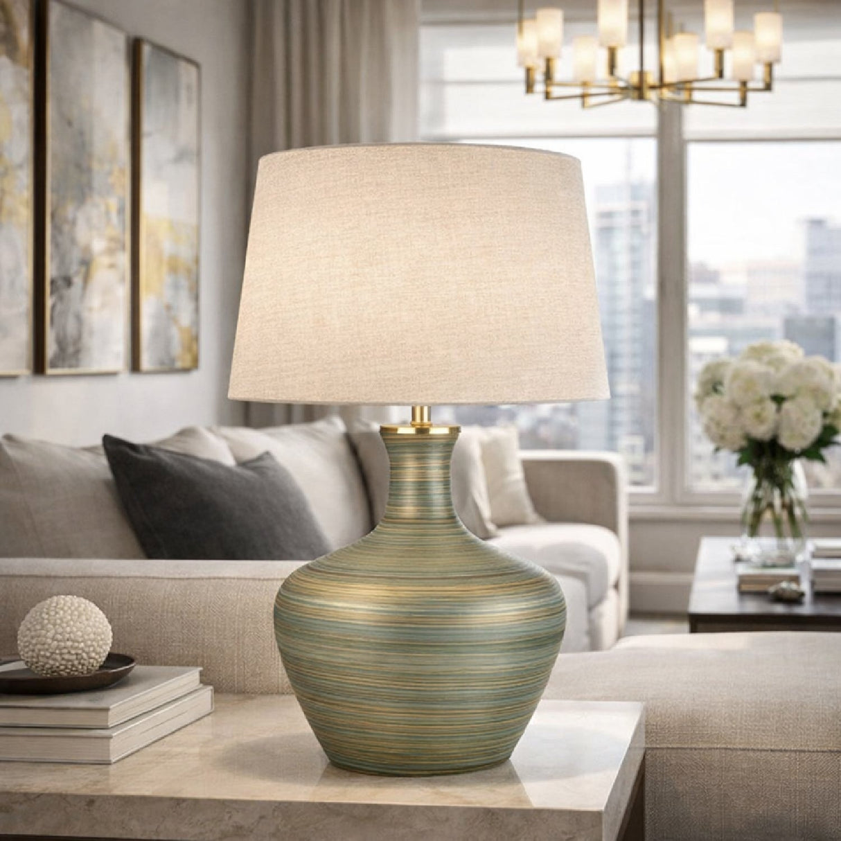 Modern European furniture - Antique Green Glass Table Lamp - www.oroa.com