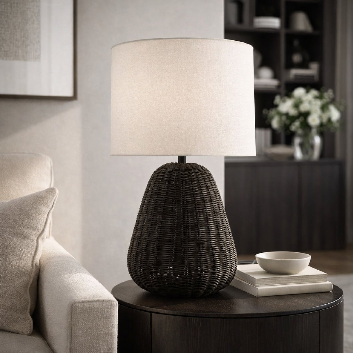 Modern European furniture - Hand-painted Rattan Linen Table Lamp - www.oroa.com