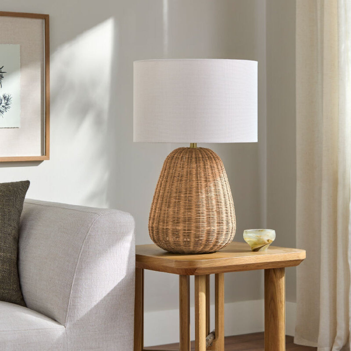 Modern European furniture - Hand-painted Rattan Linen Table Lamp - www.oroa.com