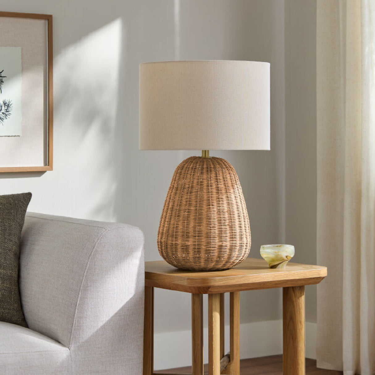 Hand-painted Rattan Linen Table Lamp | Oroa.com