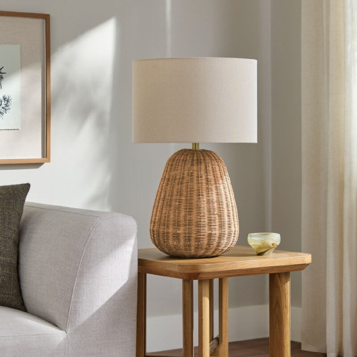 Modern European furniture - Hand-painted Rattan Linen Table Lamp - www.oroa.com