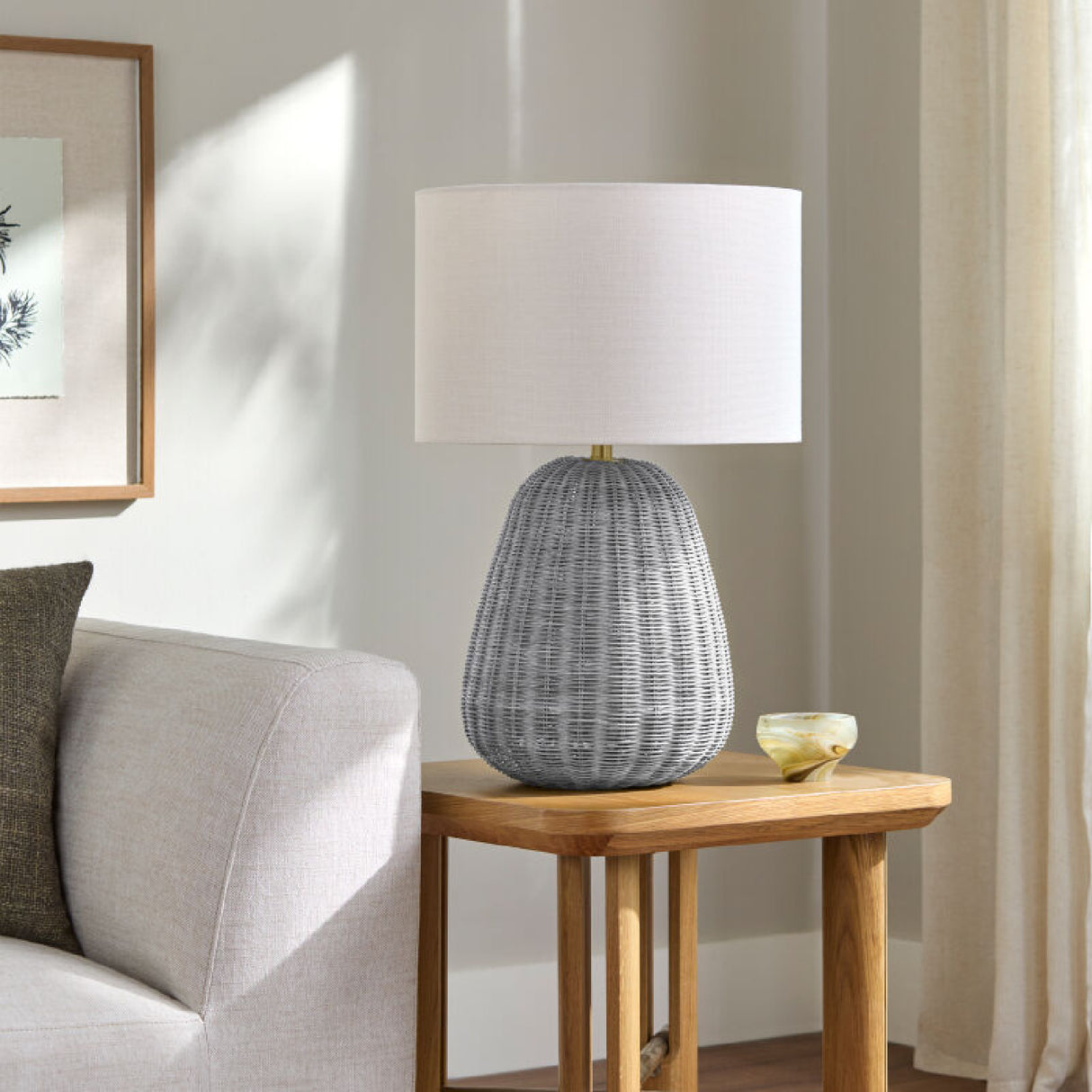 Hand-painted Rattan Linen Table Lamp | Oroa.com