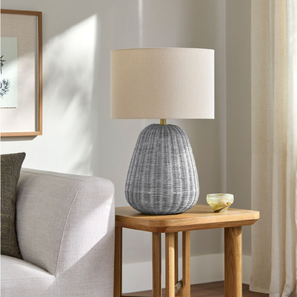 Hand-painted Rattan Linen Table Lamp | Oroa.com