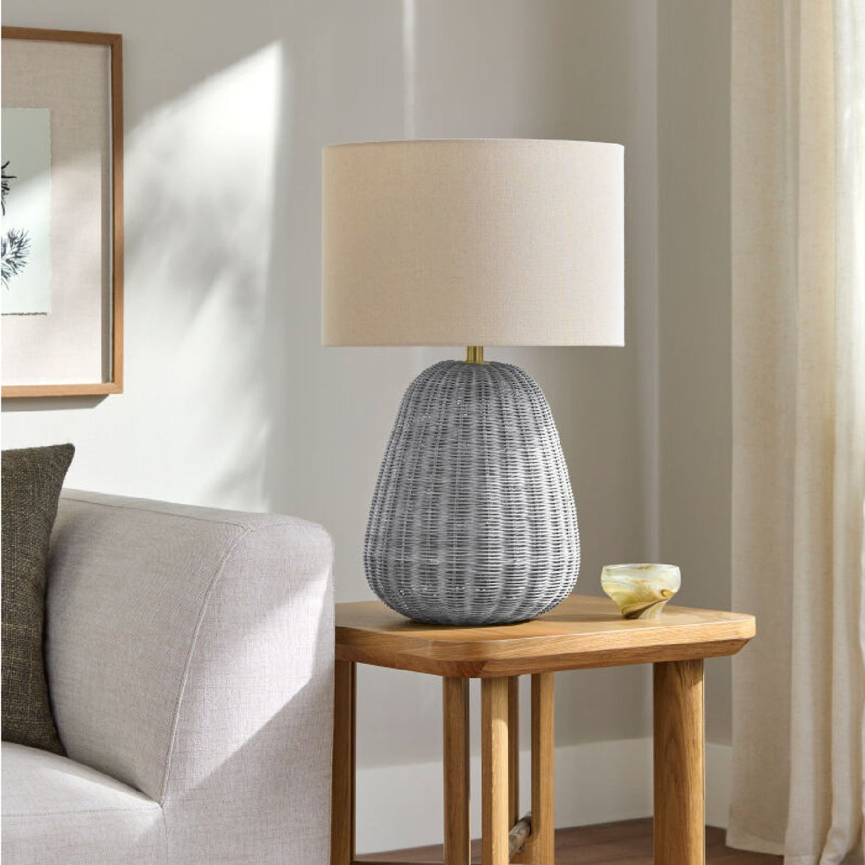 Modern European furniture - Hand-painted Rattan Linen Table Lamp - www.oroa.com