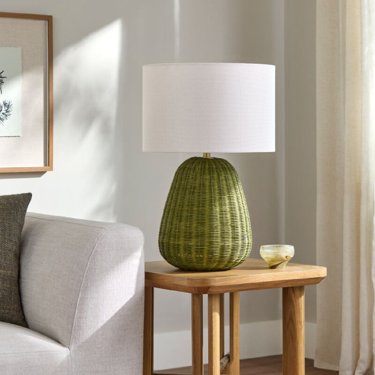 Modern European furniture - Hand-painted Rattan Linen Table Lamp - www.oroa.com