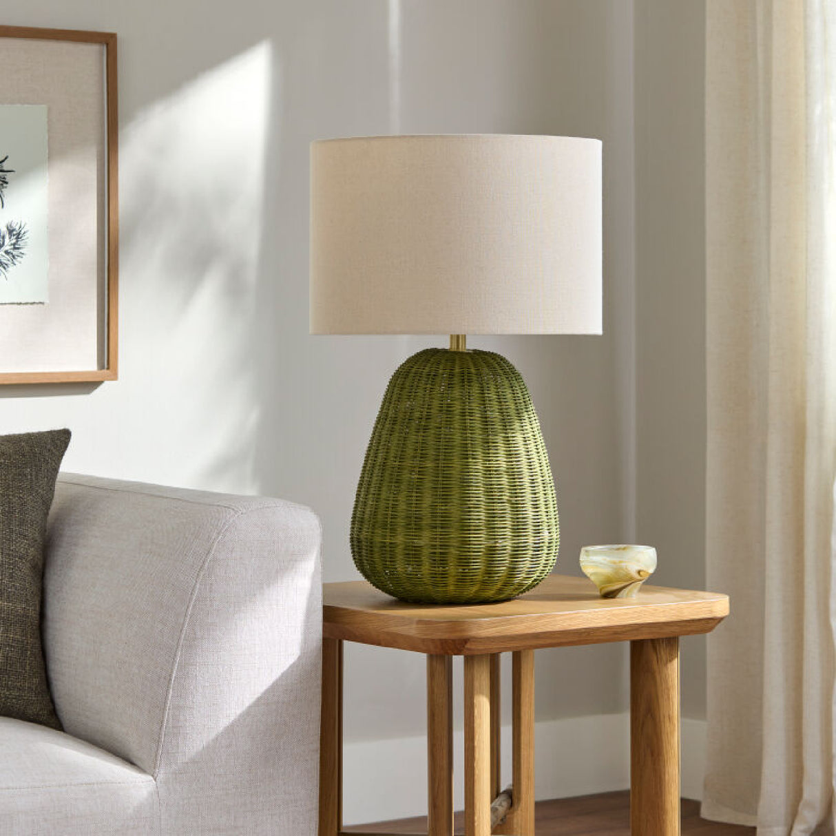 Hand-painted Rattan Linen Table Lamp | Oroa.com