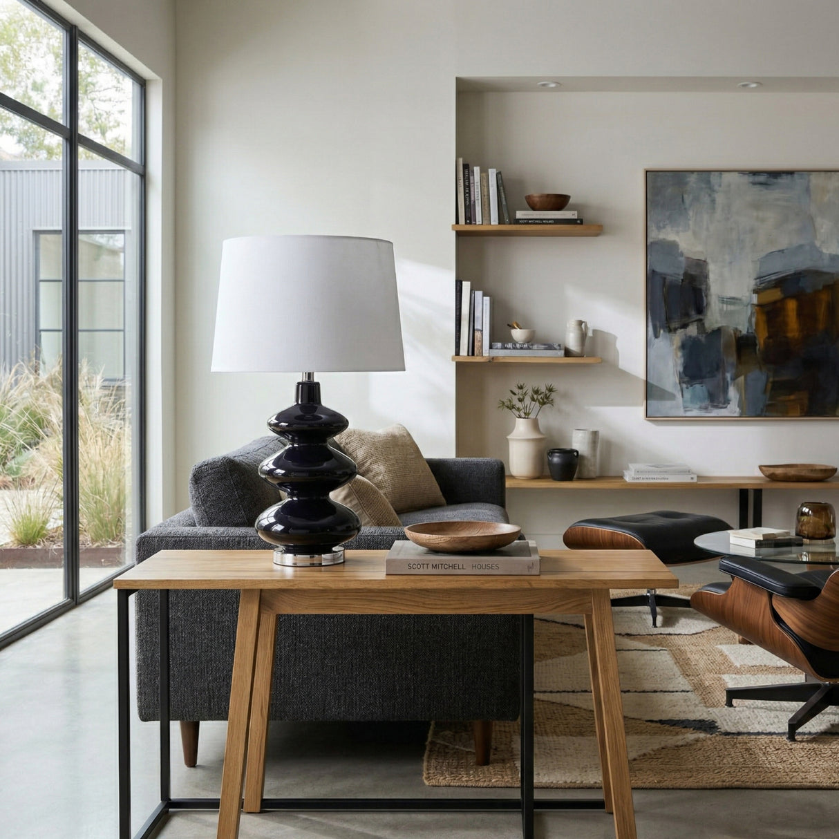 Modern European furniture - Dark Blue Glass Table Lamp - www.oroa.com
