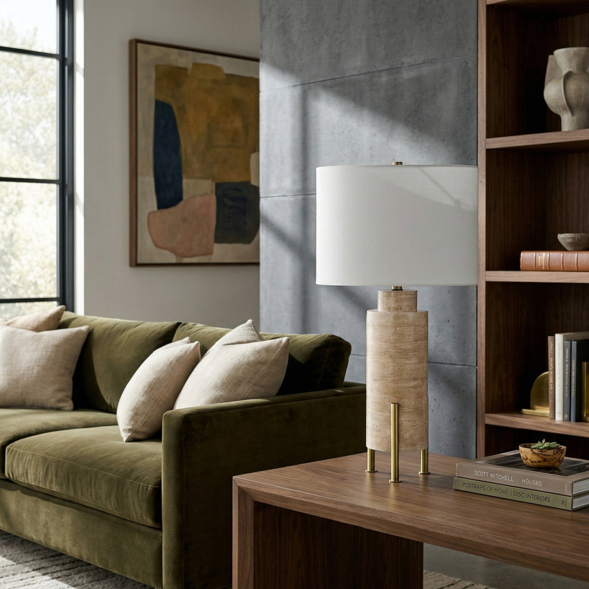 Modern European furniture - Beige Cement Linen Table Lamp - www.oroa.com