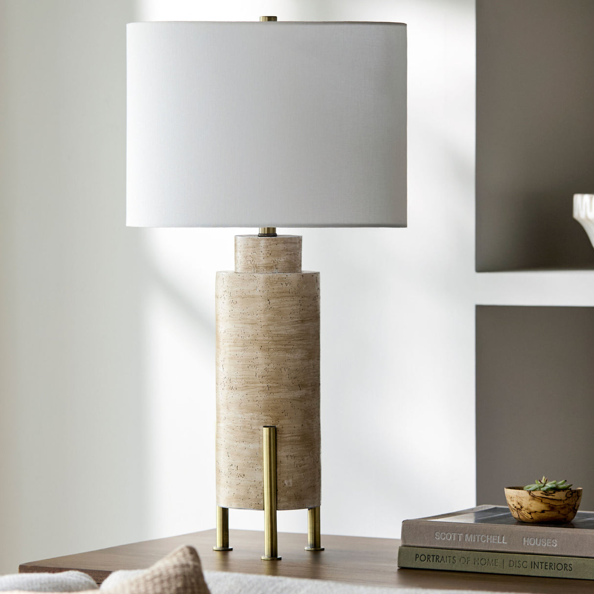 Modern European furniture - Beige Cement Linen Table Lamp - www.oroa.com