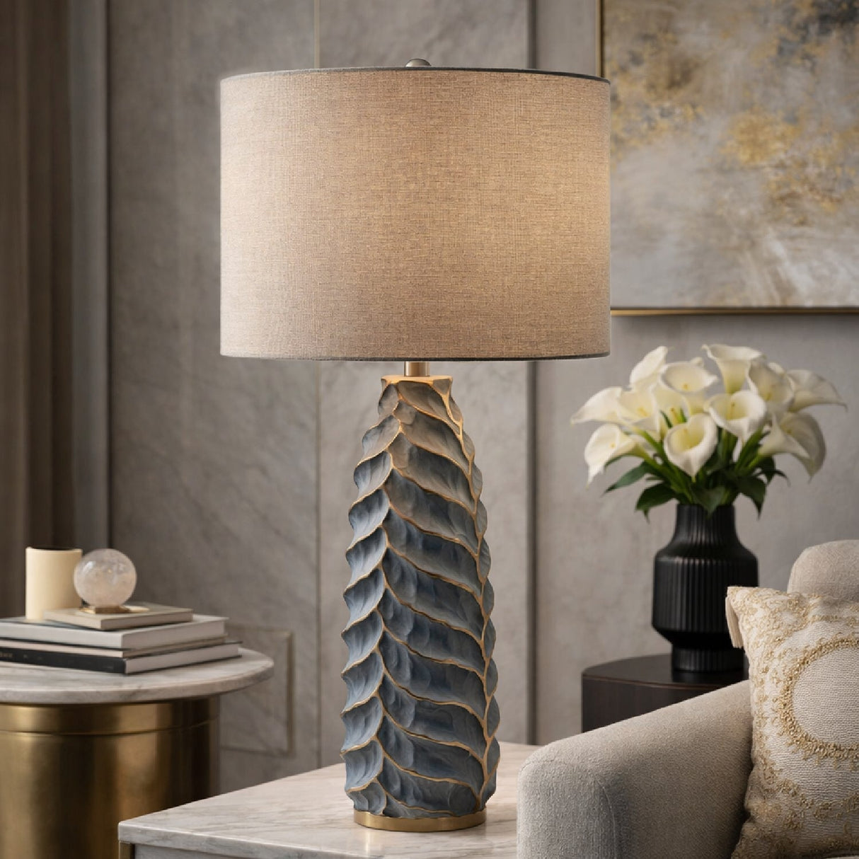 Modern European furniture - Gold Leaf Sculpted Table Lamp - www.oroa.com