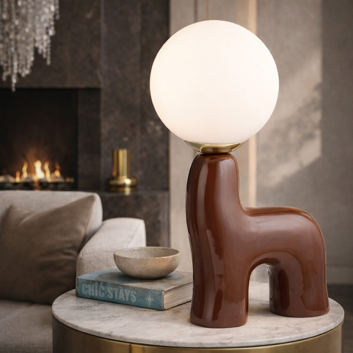 Modern European furniture - White Glass Sculptural Table Lamp - www.oroa.com