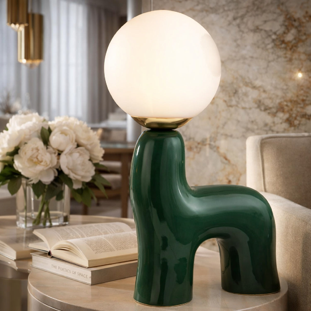 Modern European furniture - White Glass Sculptural Table Lamp - www.oroa.com
