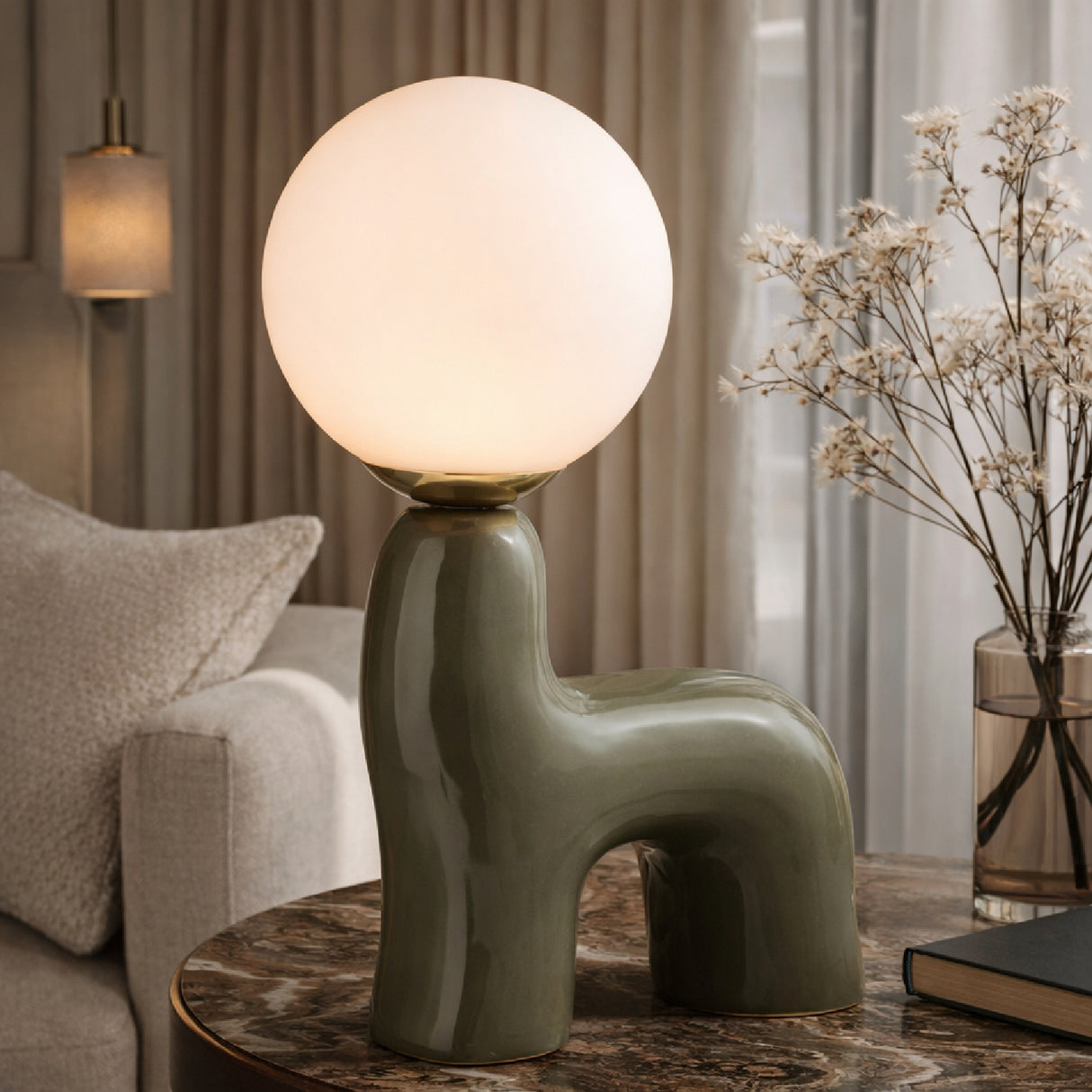 Modern European furniture - White Glass Sculptural Table Lamp - www.oroa.com