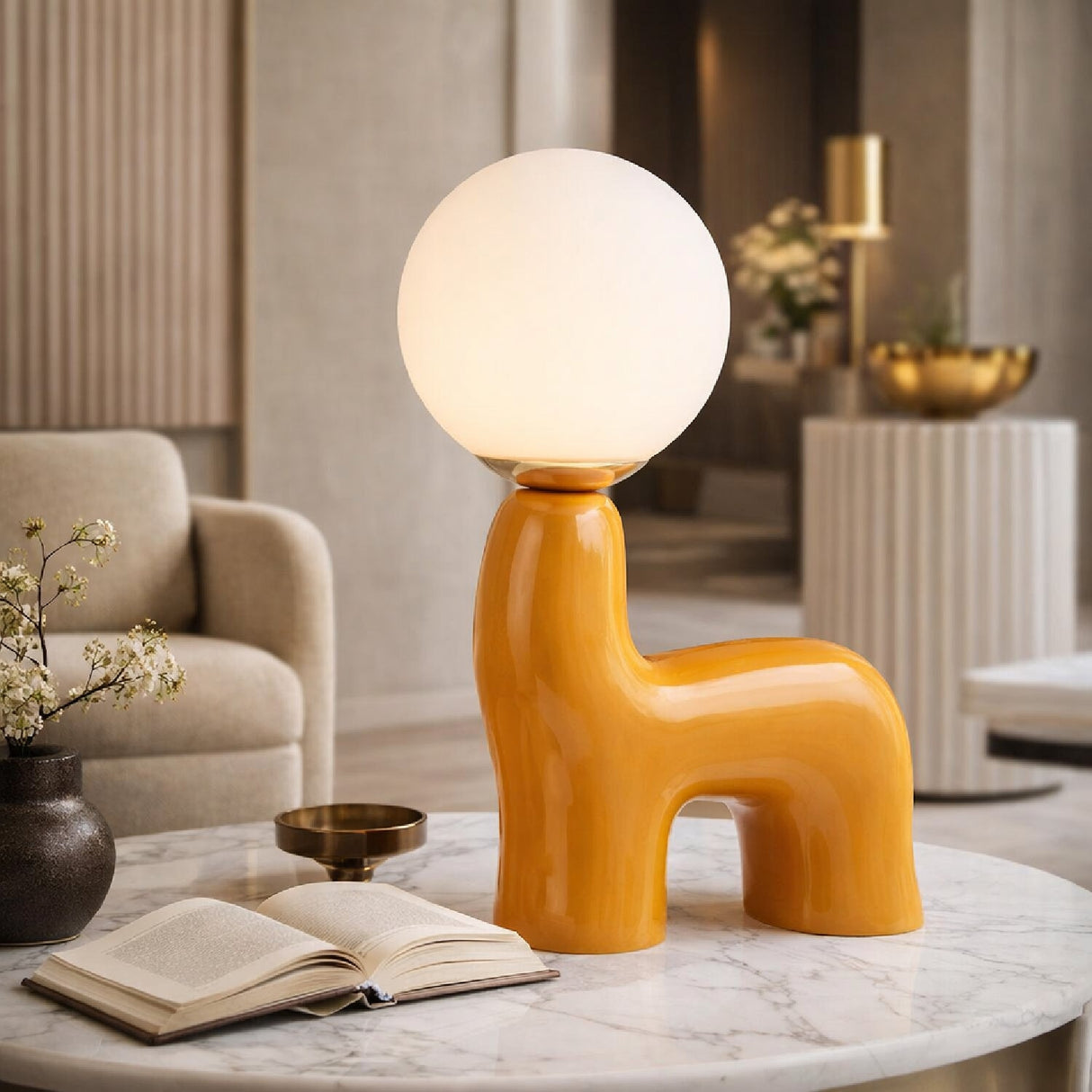 Modern European furniture - White Glass Sculptural Table Lamp - www.oroa.com