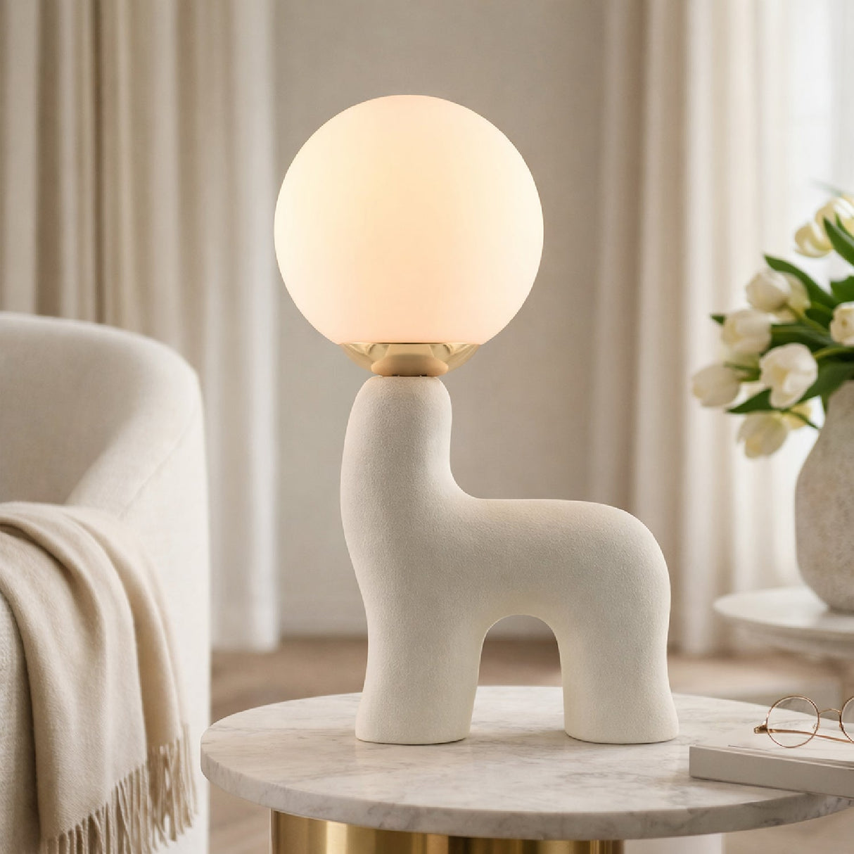 Modern European furniture - White Glass Sculptural Table Lamp - www.oroa.com