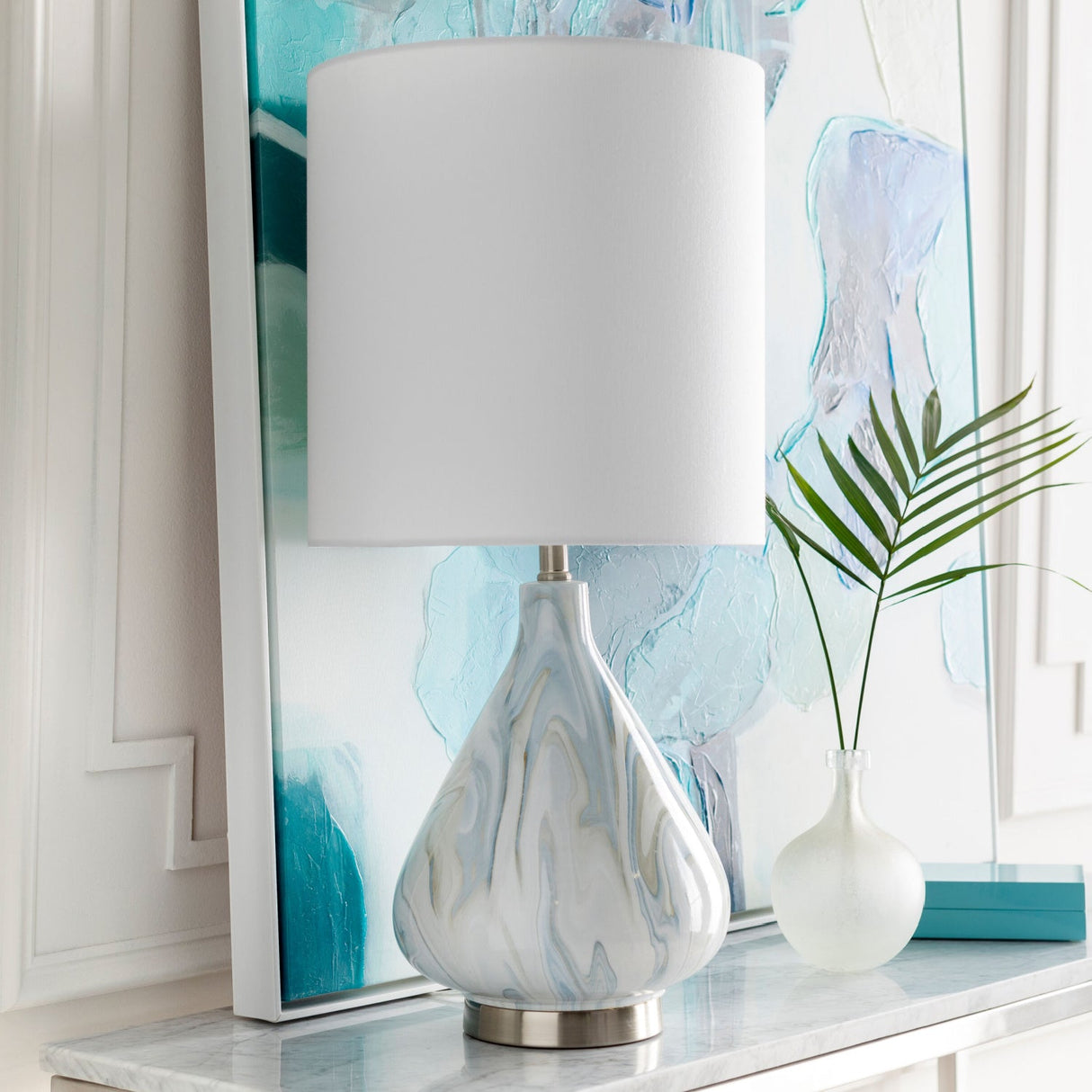 Modern European furniture - Blue Swirl Ceramic Table Lamp - www.oroa.com