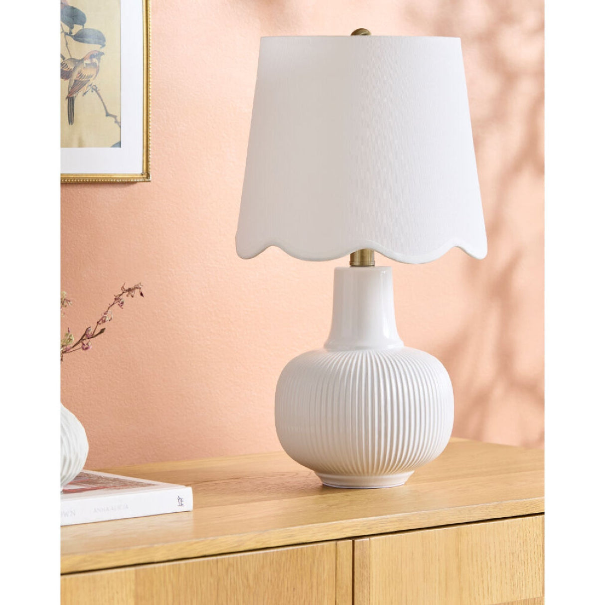 Modern European furniture - Scalloped White Linen Table Lamp - www.oroa.com