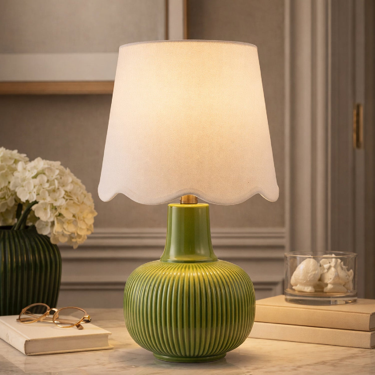 Modern European furniture - Scalloped White Linen Table Lamp - www.oroa.com