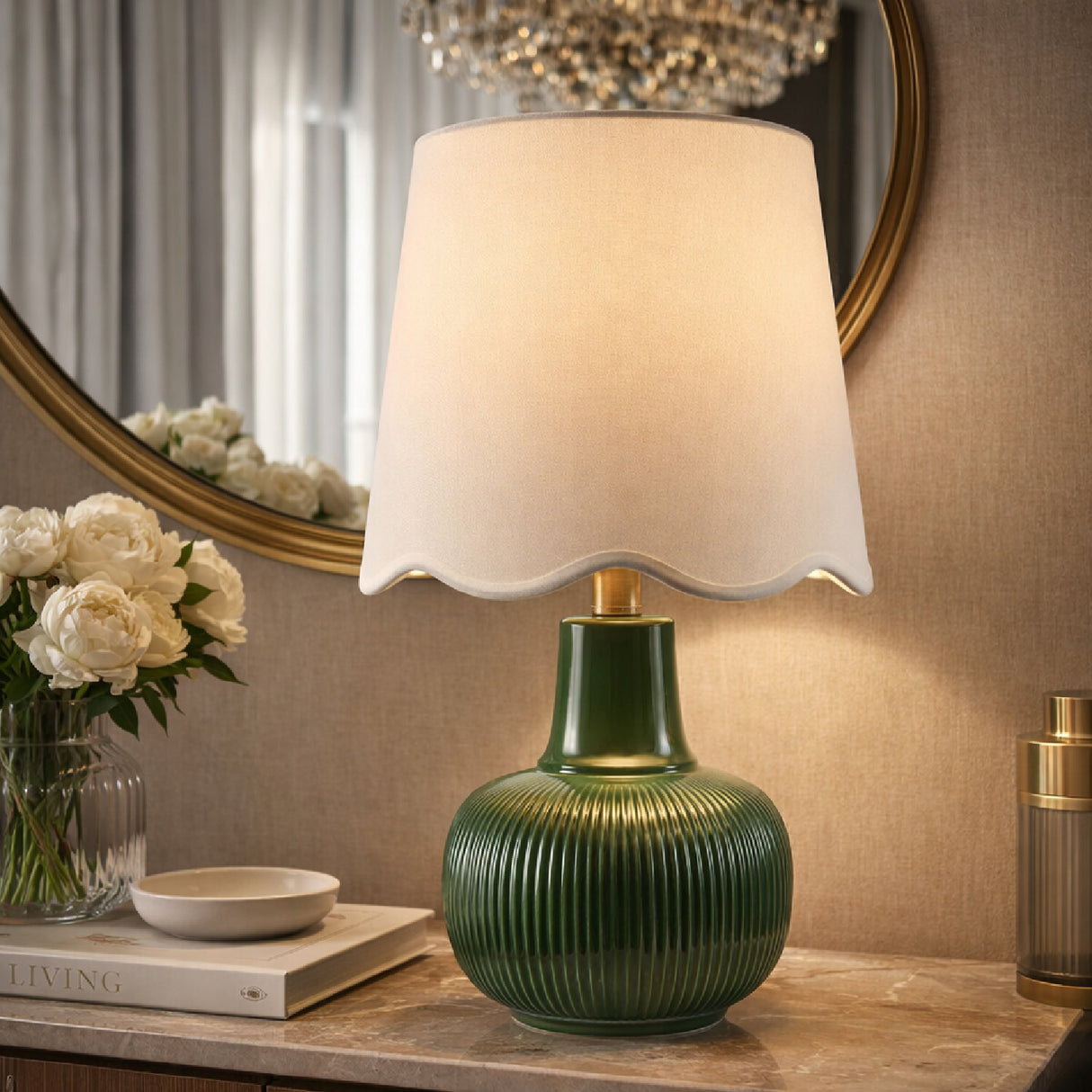 Modern European furniture - Scalloped White Linen Table Lamp - www.oroa.com