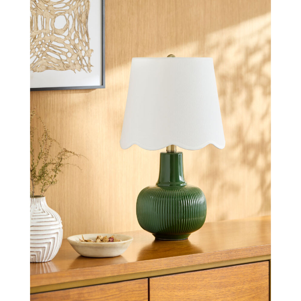 Modern European furniture - Scalloped White Linen Table Lamp - www.oroa.com