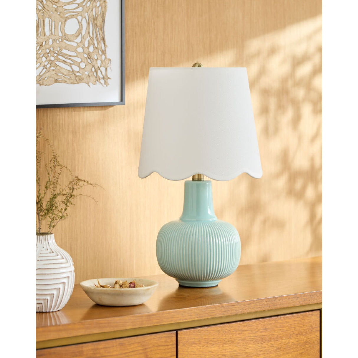 Modern European furniture - Scalloped White Linen Table Lamp - www.oroa.com