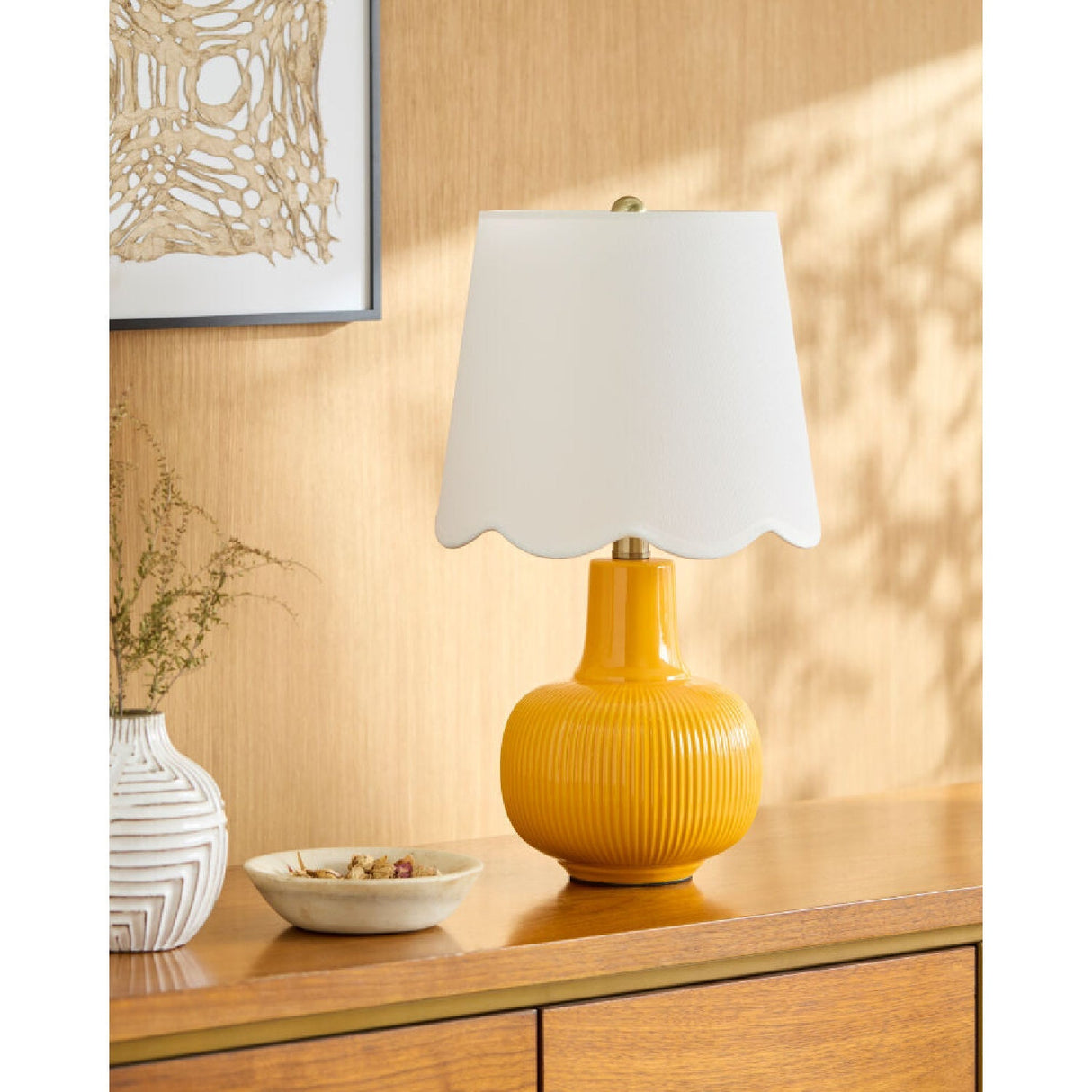 Modern European furniture - Scalloped White Linen Table Lamp - www.oroa.com