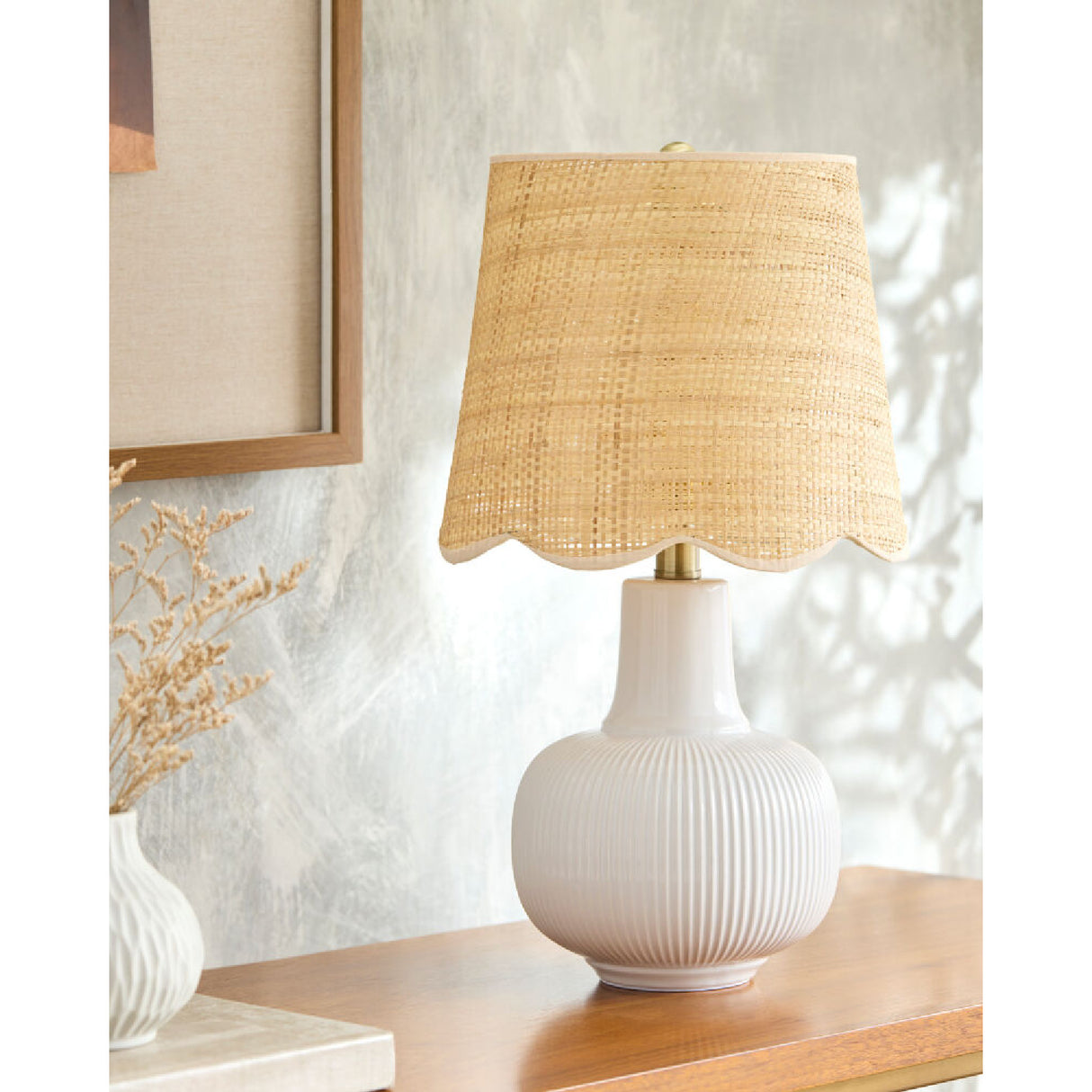 Modern European furniture - Scalloped Beige Jute Table Lamp - www.oroa.com