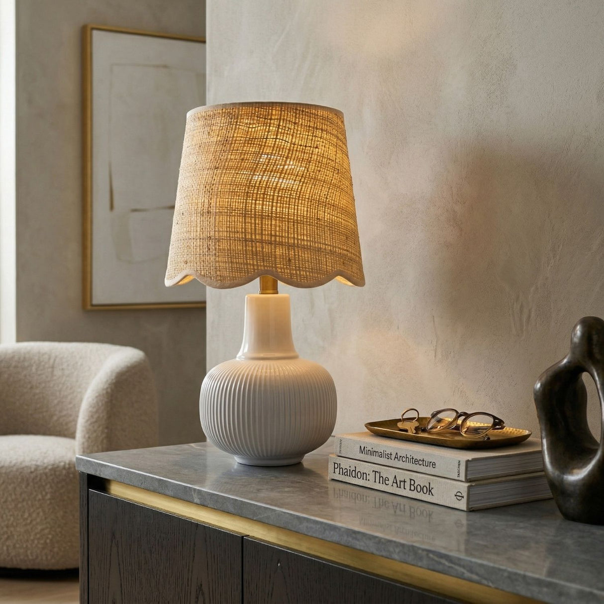 Modern European furniture - Scalloped Beige Jute Table Lamp - www.oroa.com