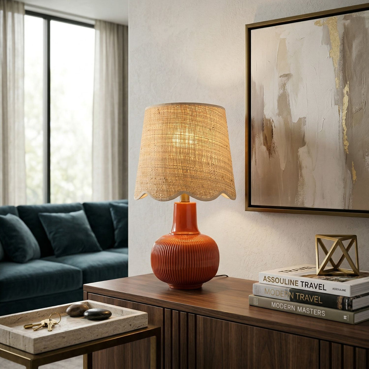 Modern European furniture - Scalloped Beige Jute Table Lamp - www.oroa.com