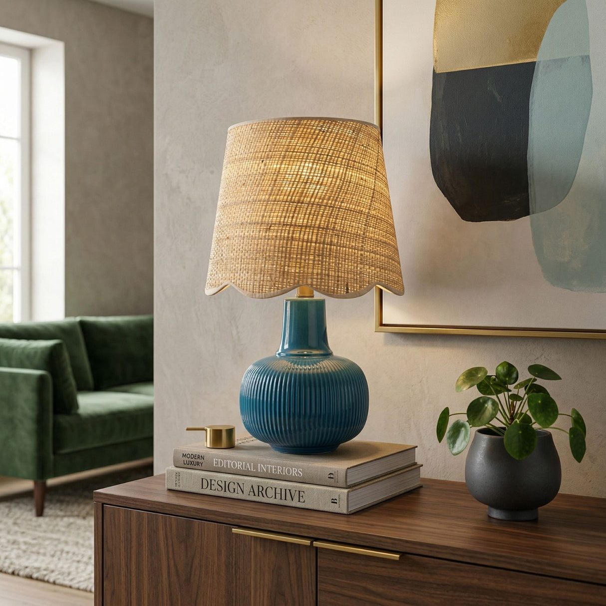 Modern European furniture - Scalloped Beige Jute Table Lamp - www.oroa.com