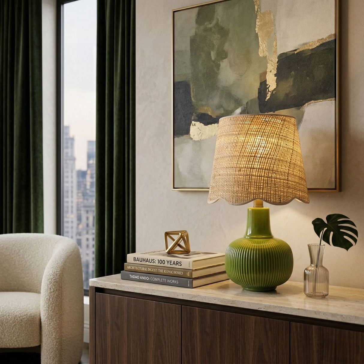 Modern European furniture - Scalloped Beige Jute Table Lamp - www.oroa.com