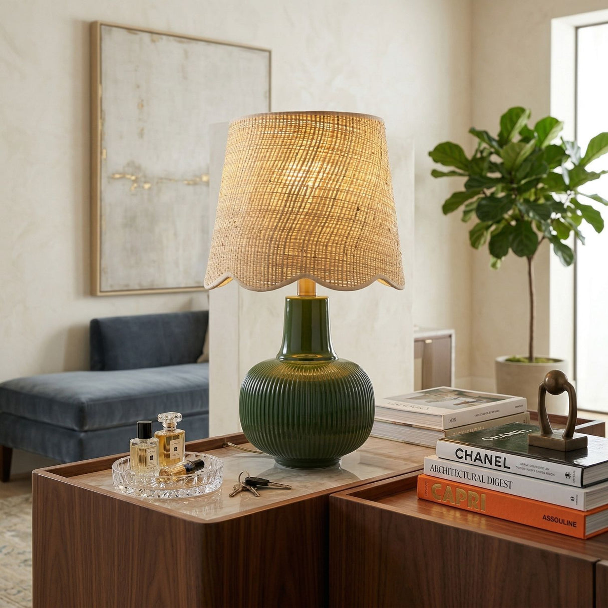Modern European furniture - Scalloped Beige Jute Table Lamp - www.oroa.com