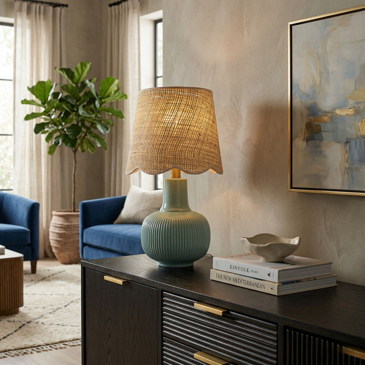 Modern European furniture - Scalloped Beige Jute Table Lamp - www.oroa.com