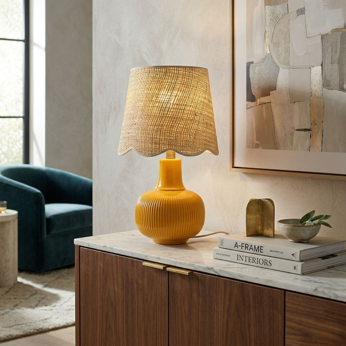 Modern European furniture - Scalloped Beige Jute Table Lamp - www.oroa.com