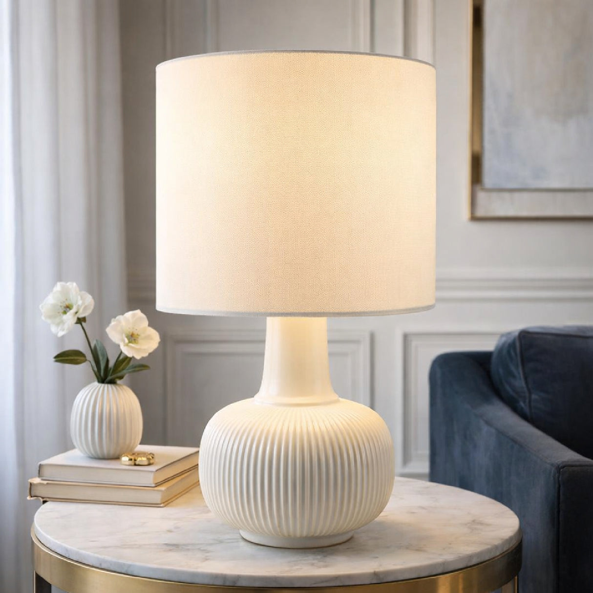 Modern European furniture - Reeded Ceramic Accent Table Lamp - www.oroa.com