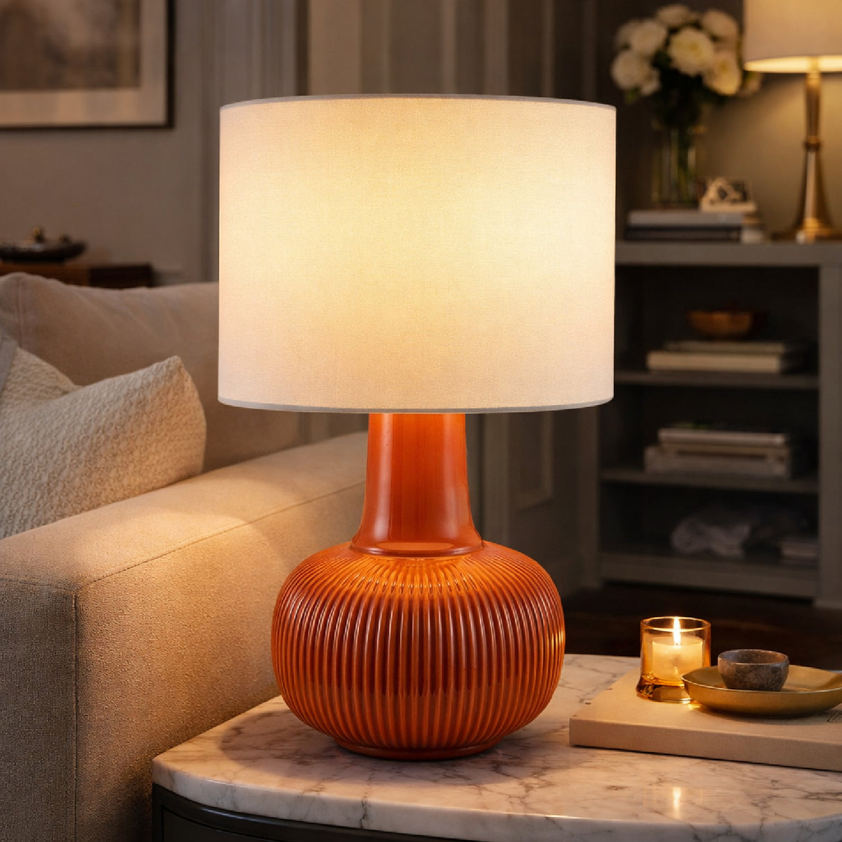 Modern European furniture - Reeded Ceramic Accent Table Lamp - www.oroa.com