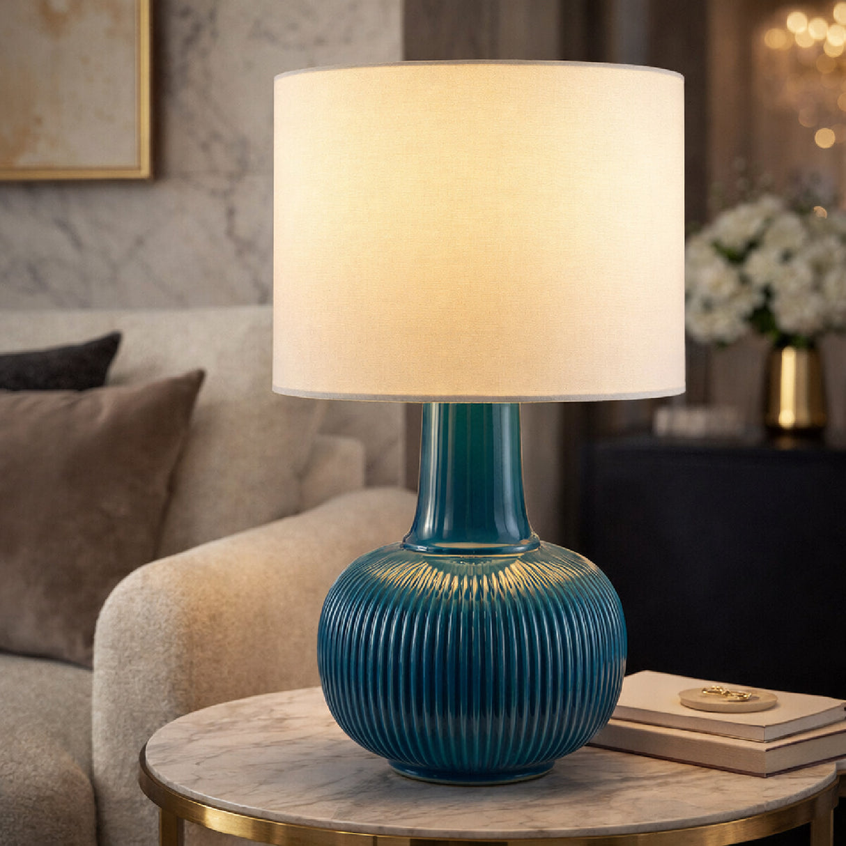 Modern European furniture - Reeded Ceramic Accent Table Lamp - www.oroa.com