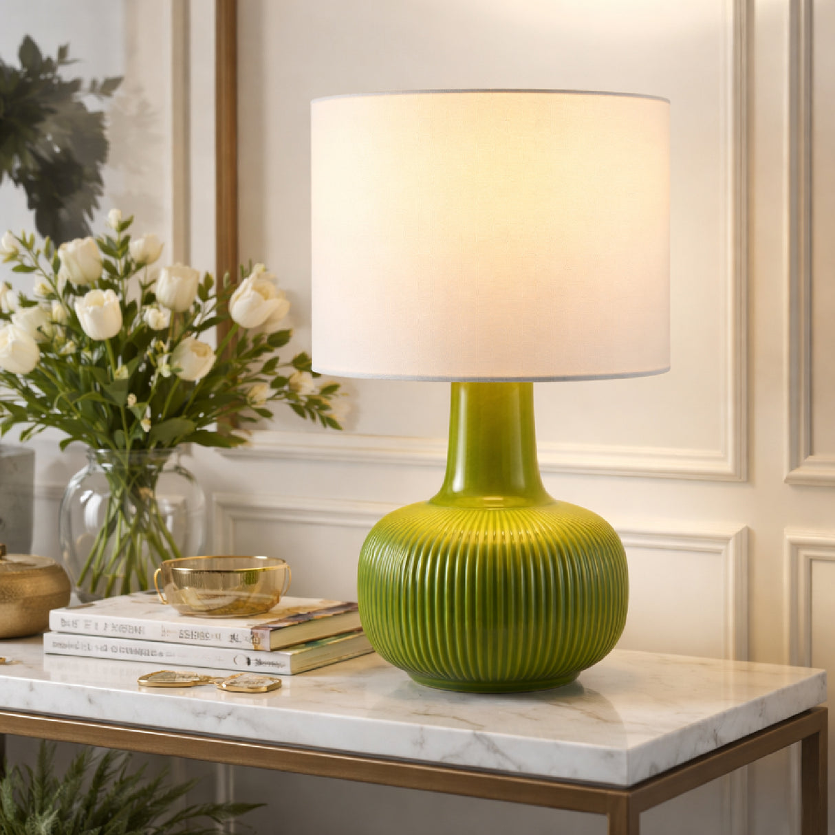 Modern European furniture - Reeded Ceramic Accent Table Lamp - www.oroa.com
