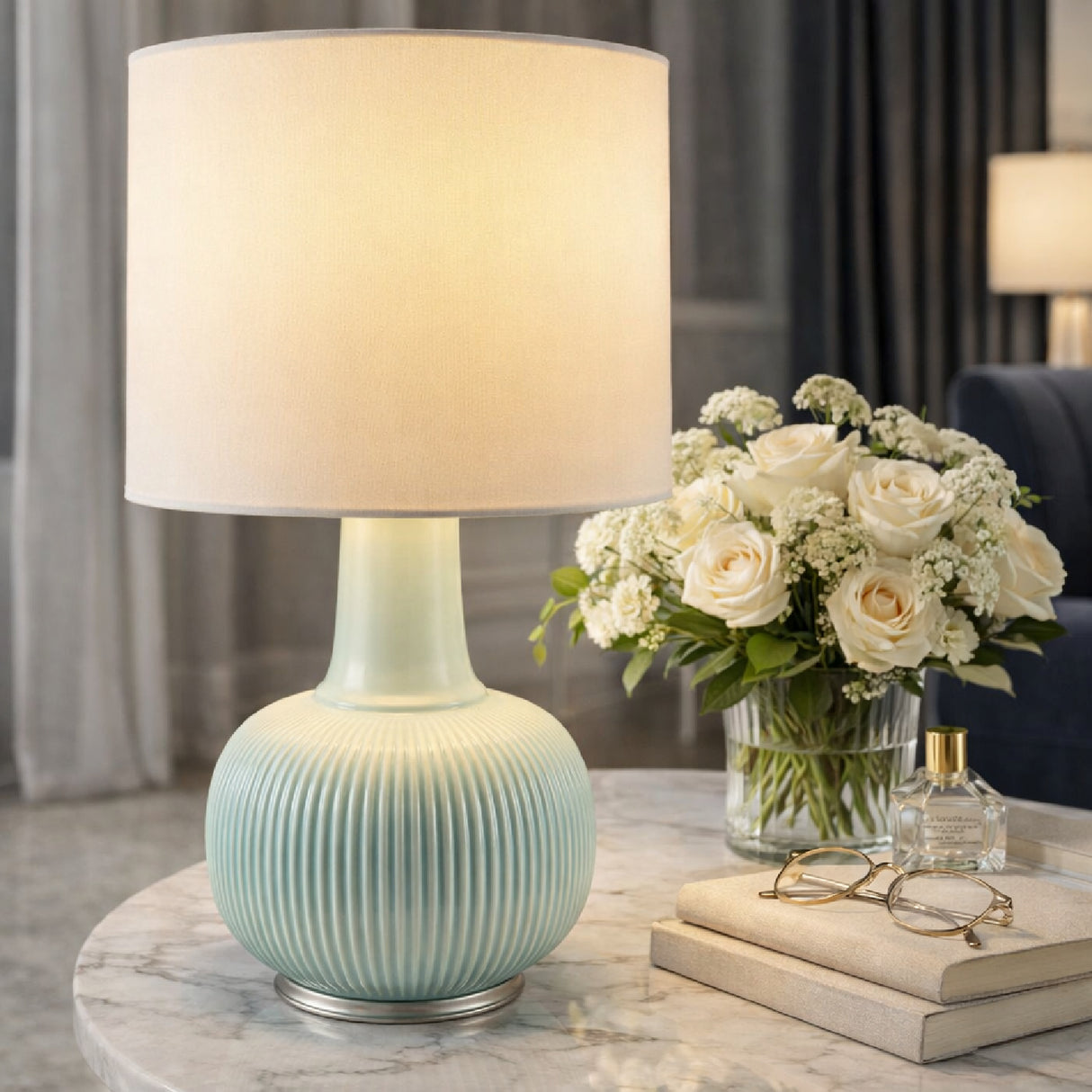 Modern European furniture - Reeded Ceramic Accent Table Lamp - www.oroa.com